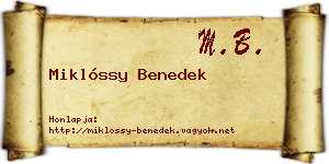 Miklóssy Benedek névjegykártya